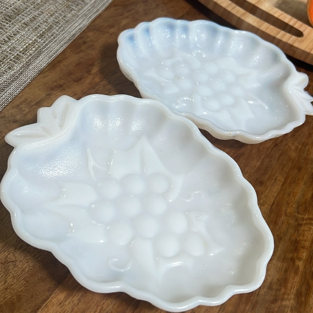 Hazel Atlas Milk Glass Cluster Grape Shape Small Plate Set